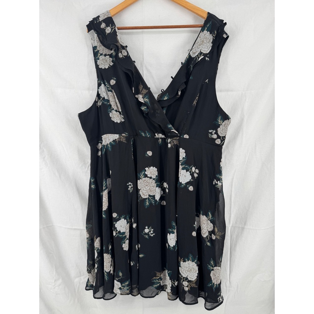 Torrid Floral Chiffon Ruffle V-Neck Skater Dress Black Gold Foil Plus Size 22 - Picture 1 of 6